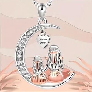 Mother Daughter Pendant Necklace Crescent Moon Silver Gold NWT